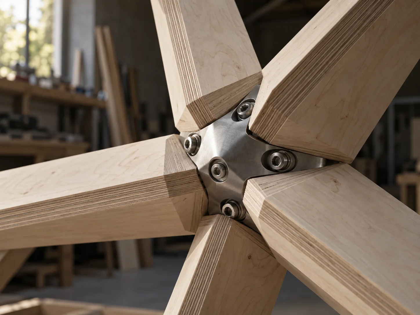 Visualización de un nudo estructural de madera laminada mecanizada